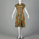 Medium 1950s Orange Plaid Day Dress