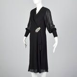 1980s Silk Devore Dress with Gather at Hip