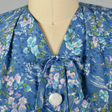 XXL 1940s Blue Cotton Day Dress Floral Deadstock Volup Summer Casual