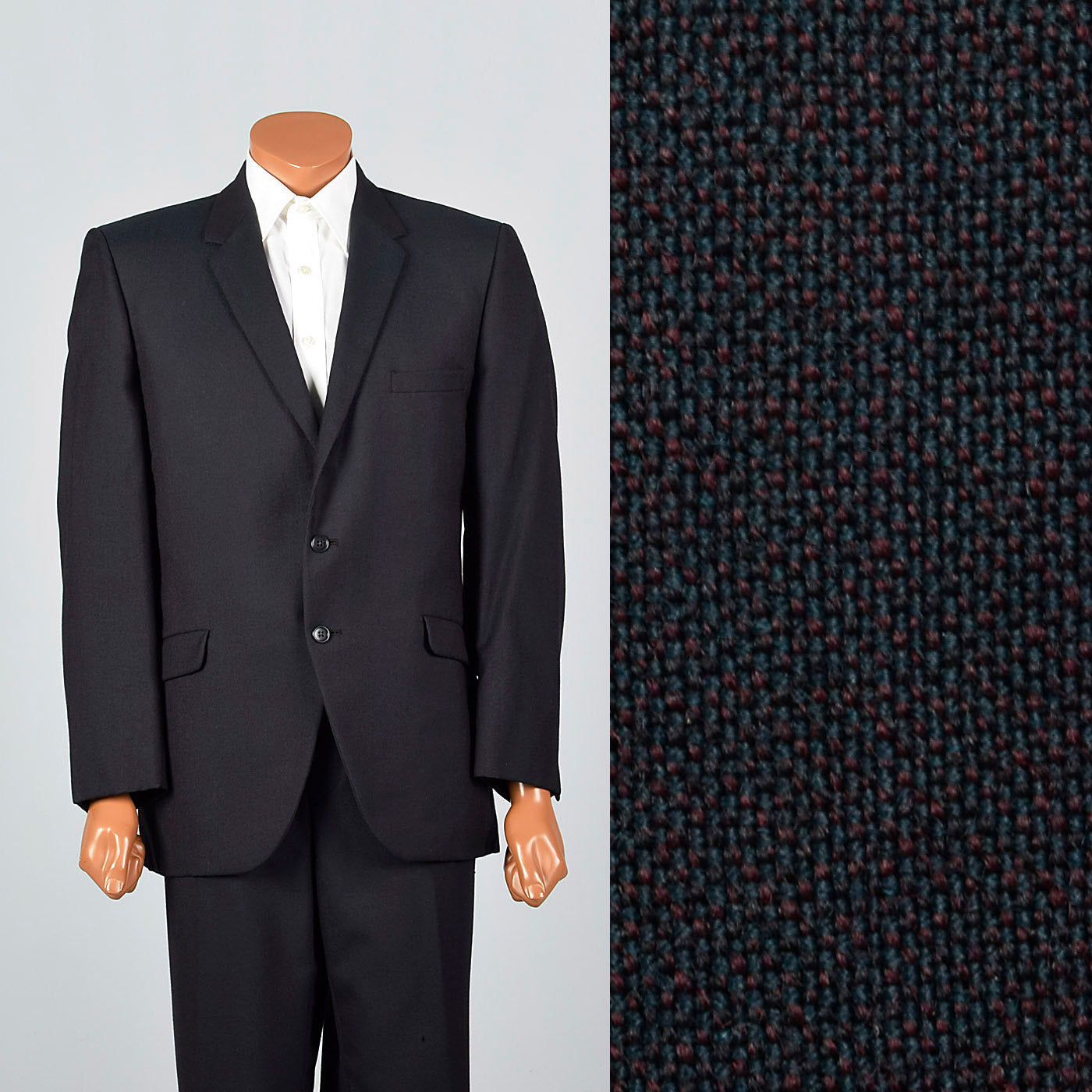 1960s Mens Black Sharkskin Two Piece Suit