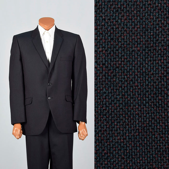 1960s Mens Black Sharkskin Two Piece Suit