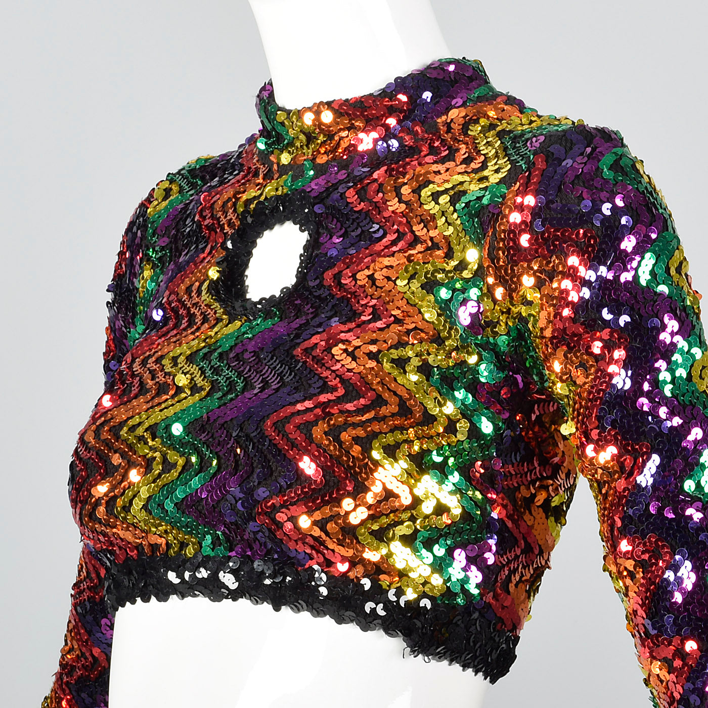 1970s Knit Crop Top with Rainbow Sequins