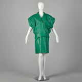 Medium Michael Hoban for North Beach Leather 1980s Green Leather Skirt Set