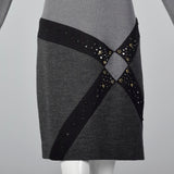 1980s Bob Mackie Gray Knit Dress with Asymmetric Rhinestone Hip