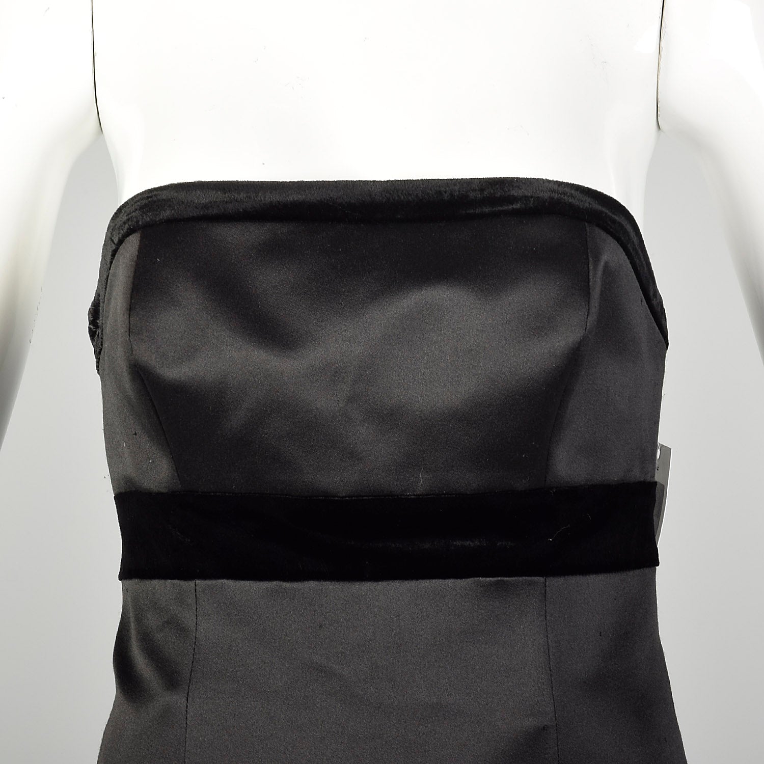 XS 1980s Dress Black Strapless Velvet Stripe Formal Evening Gown