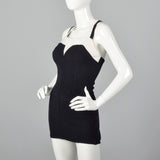 1960s Black Knit Swimsuit with White Trim
