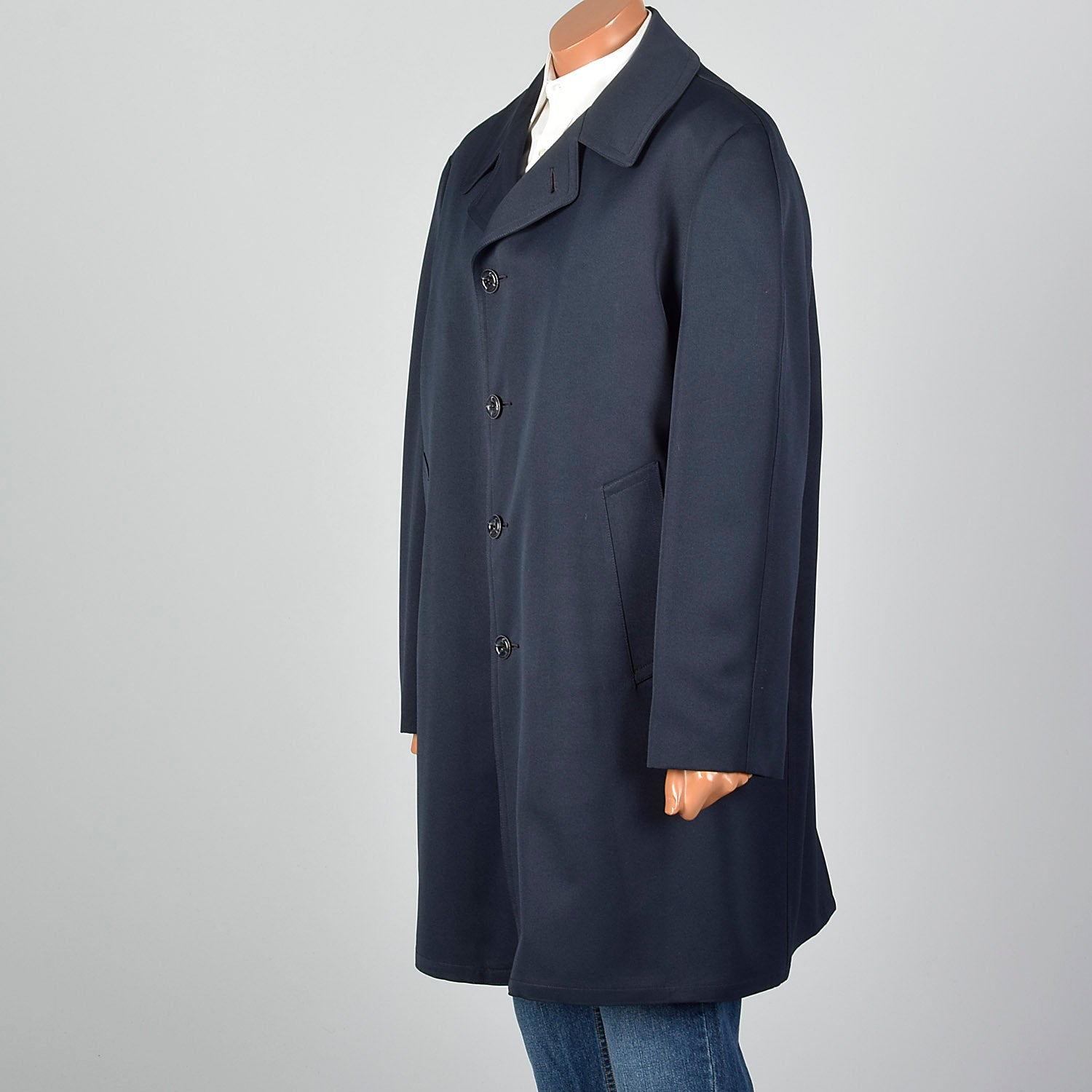 1970s Navy Overcoat with Plaid Liner