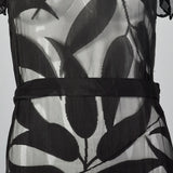 1930s Sheer Black Silk Dress with Abstract Leaf Design