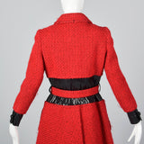 1960s Via Veneto Couture Boutique Red Tweed Space Age Dress & Coat Set