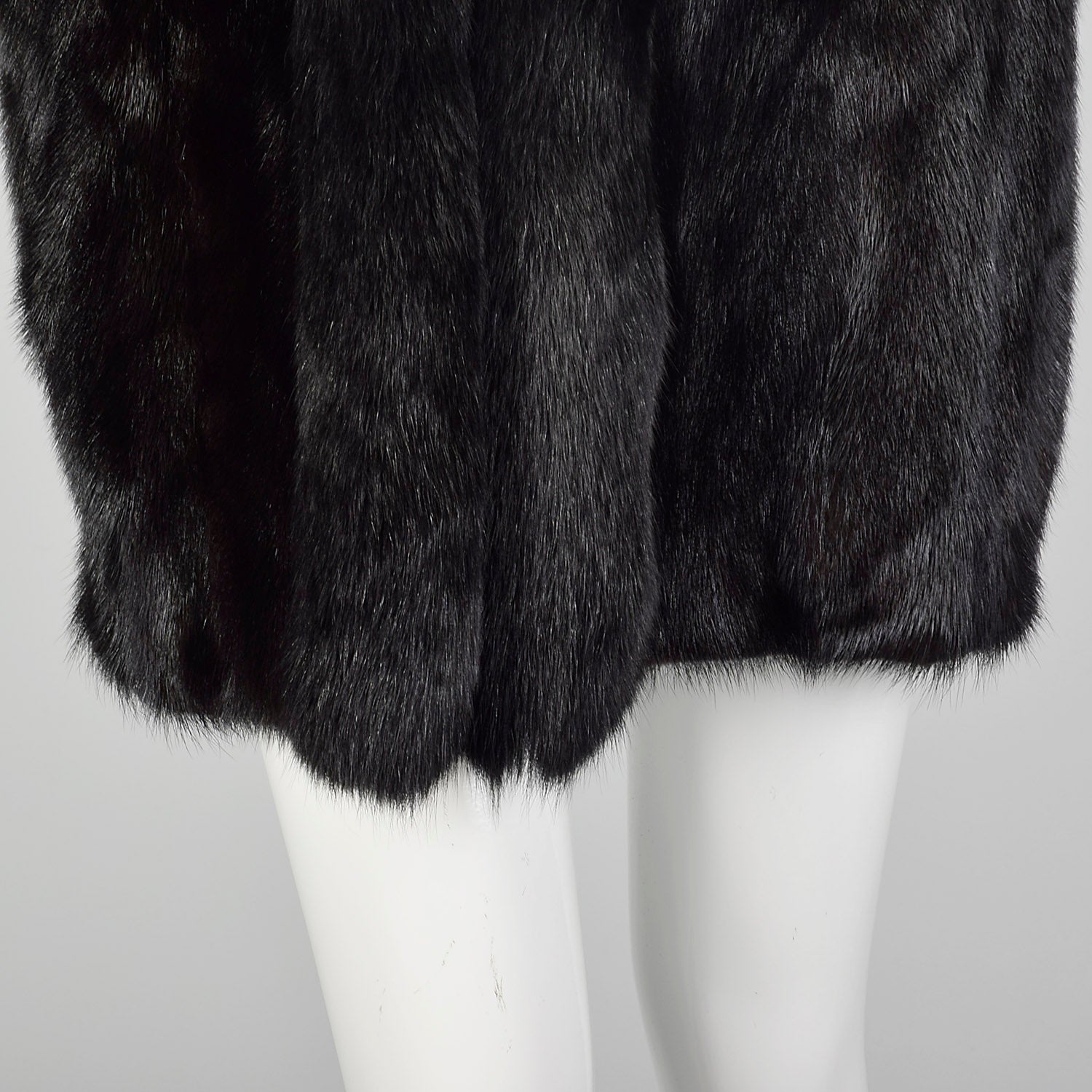 Large 1980s Black Mink Coat with Fox Fur Lapel