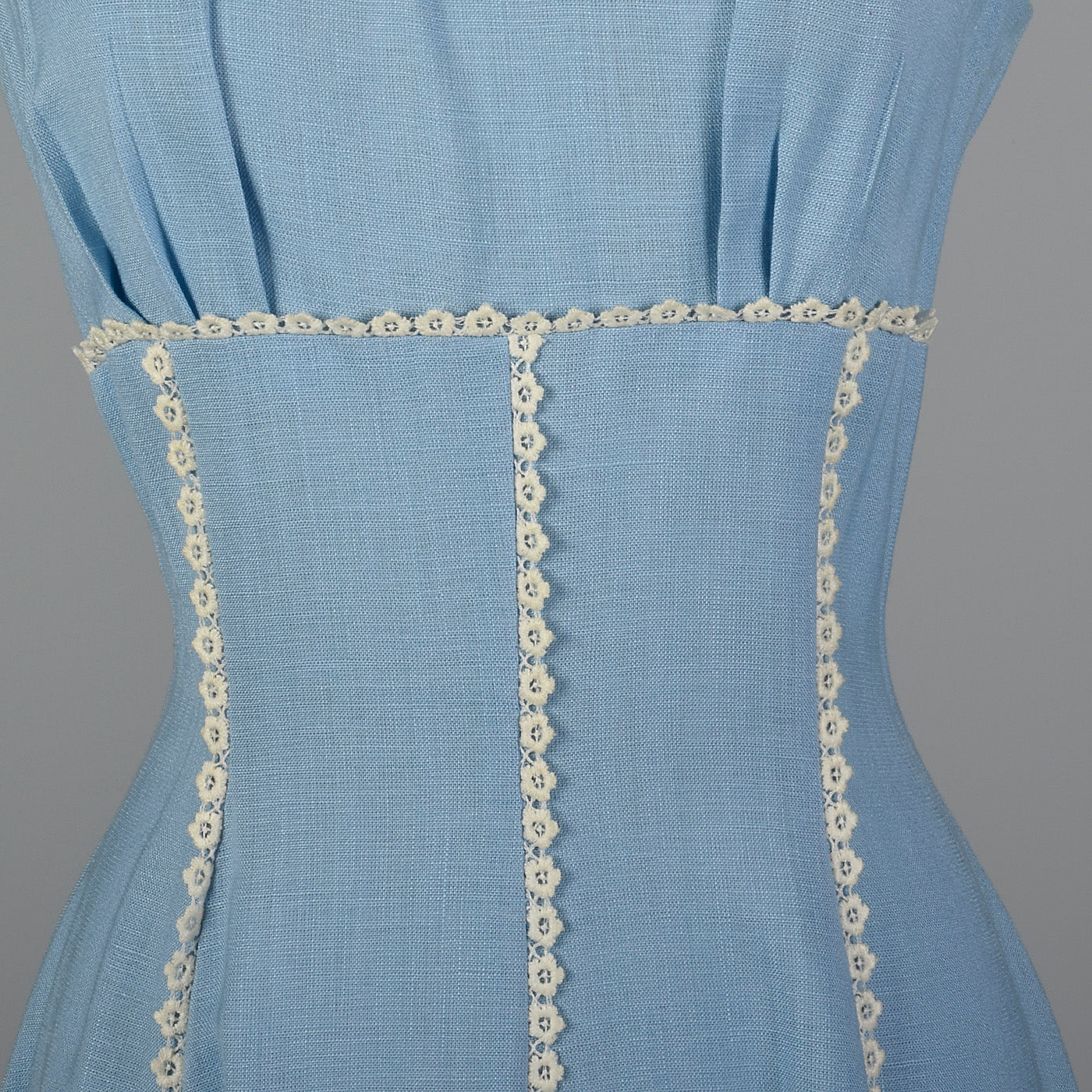 1950s Blue Dress with Floral Lace Trim