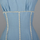 1950s Blue Dress with Floral Lace Trim