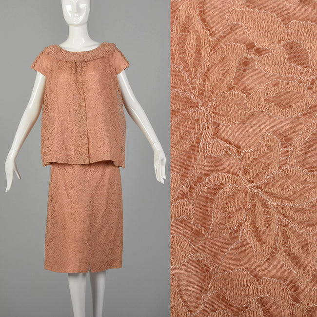 Medium-XL 1960s Pink Lace Maternity Skirt Set