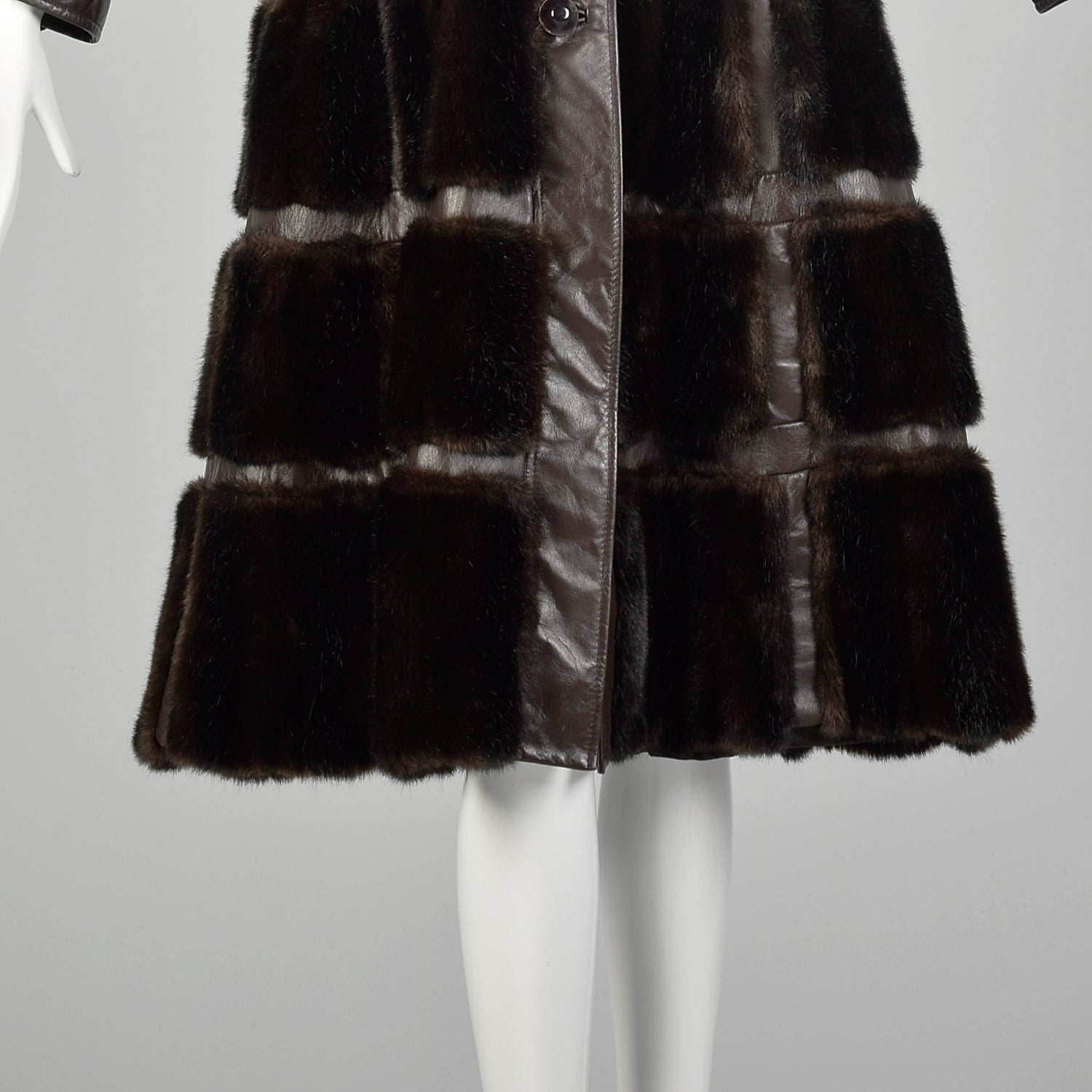 XS 1970s Convertible Brown Faux Fur Coat Leather Bolero Jacket