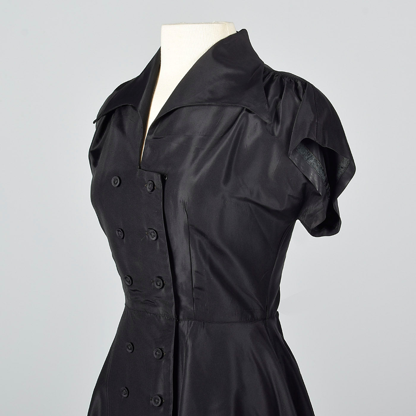 1950s Black Taffeta Fit and Flare Top