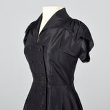 1950s Black Taffeta Fit and Flare Top