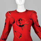 1980s Pauline Trigere Long Sleeve Red Dress