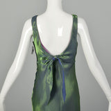 Small 1990s De Laru Prom Dress Iridescent Green Bias Cut Sleeveless Gown