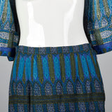 1960s Blue Printed Jacket with Matching Skirt