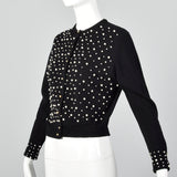 XS 1950s Black Cashmere Cardigan with Pearl Beading