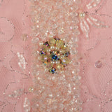 Large 1960s Mod Pink Dress Beaded Lace Long Sleeve Cocktail Party