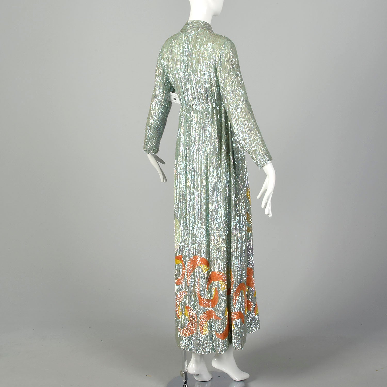 Medium 1970s Ronald Amey Sequin Gown Abstract Formal Dress