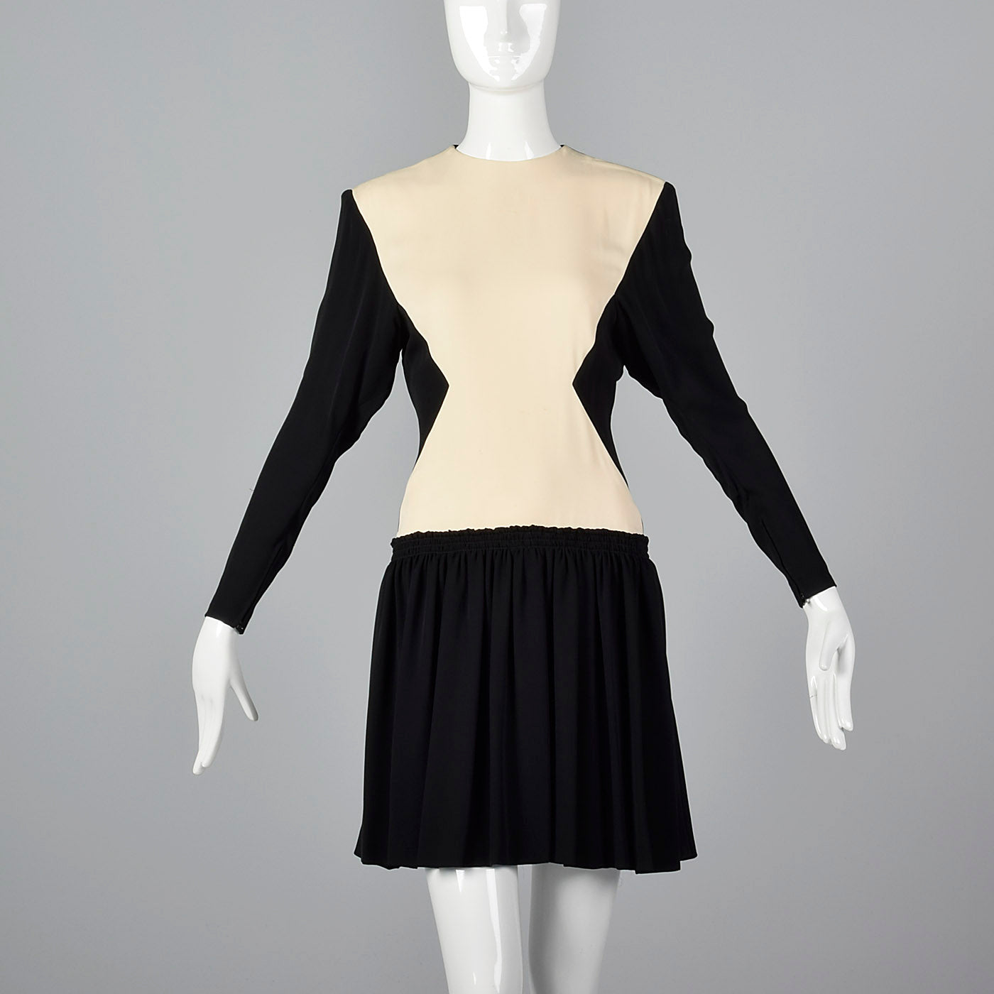1980s Galanos Drop Waist Two Tone Hourglass Dress