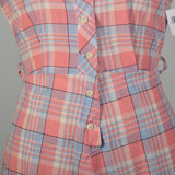 XL 1950s Pink Plaid Summer Day Shirtwaist Dress