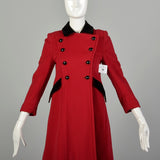 XXS 1980s Christian Dior Coat Mod Military Double Breasted Babydoll Red Winter Designer Outerwear