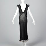 1930s Sheer Black Bias Cut Slip with White Trim