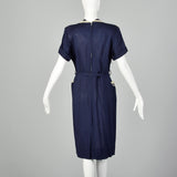 XL 1950s Navy Blue Day Dress