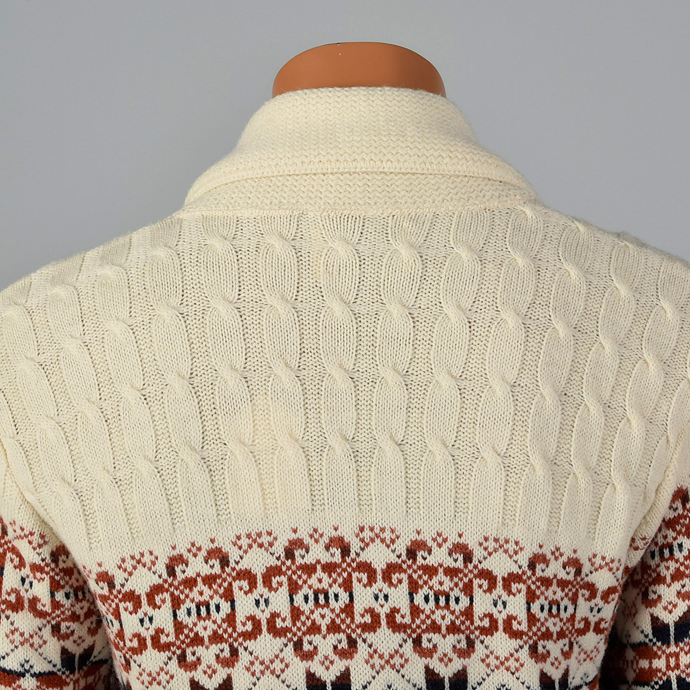 1970s Mens Shawl Collar Cardigan with Red Pattern