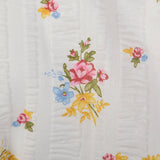White Cotton 1970s Kimono Floral Seersucker Robe Long Sleeve