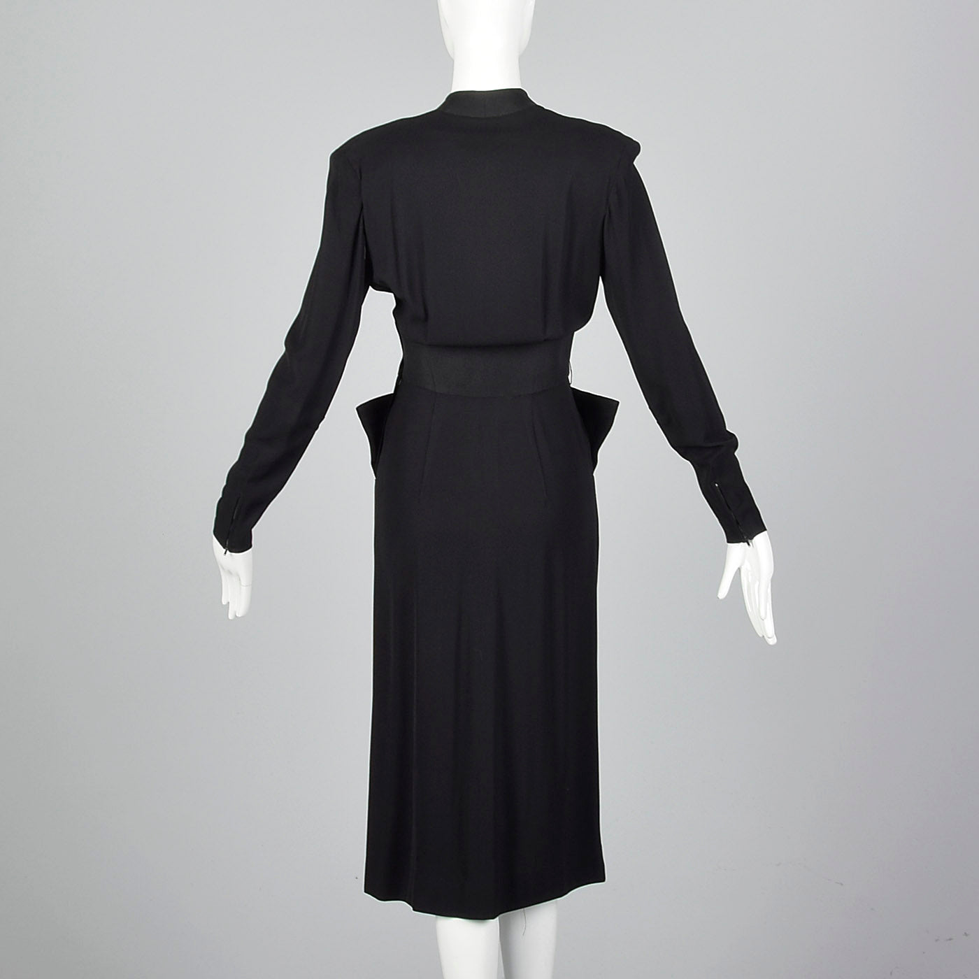 1940s Femme Fatale Black Rayon Dress with Pointed Pockets