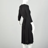 XS 1940s Little Black Dress Rayon Studs Quarter Length Sleeve