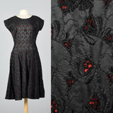 1950s Black Eyelet Dress with Red Lining