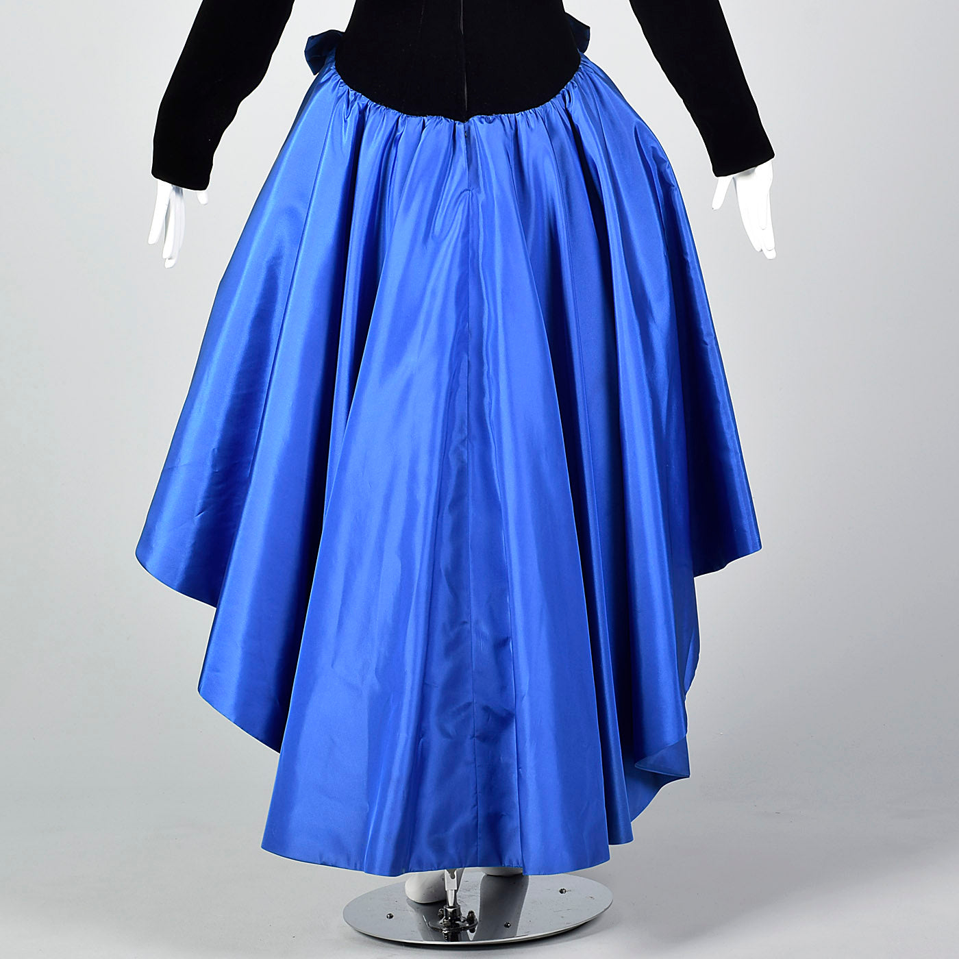 Pilar Rossi Unique Black Velvet Gown with Dramatic Blue Taffeta Peplum