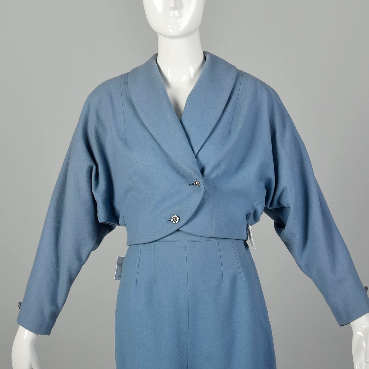 Small 1950s Blue Wool Skirt Suit Dolman Sleeve Theatre Costume Damaged As Is Set