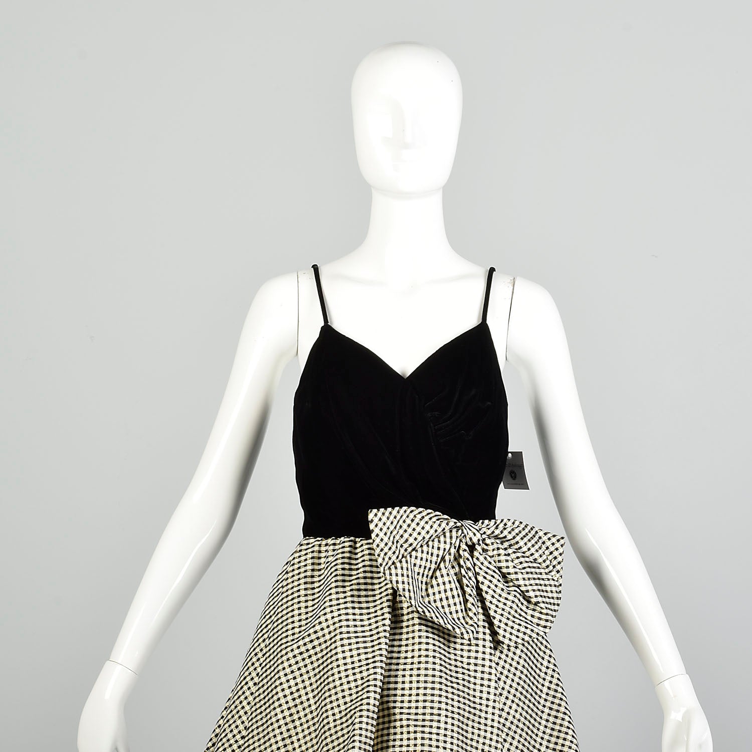 XS 1980s Black Velvet Metallic Gold Sleeveless Bubble Hem Party Dress