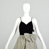 XS 1980s Black Velvet Metallic Gold Sleeveless Bubble Hem Party Dress