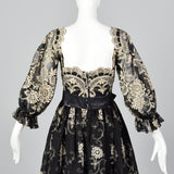 1980s Mr. Blackwell Evening Dress with Gold Embroidery