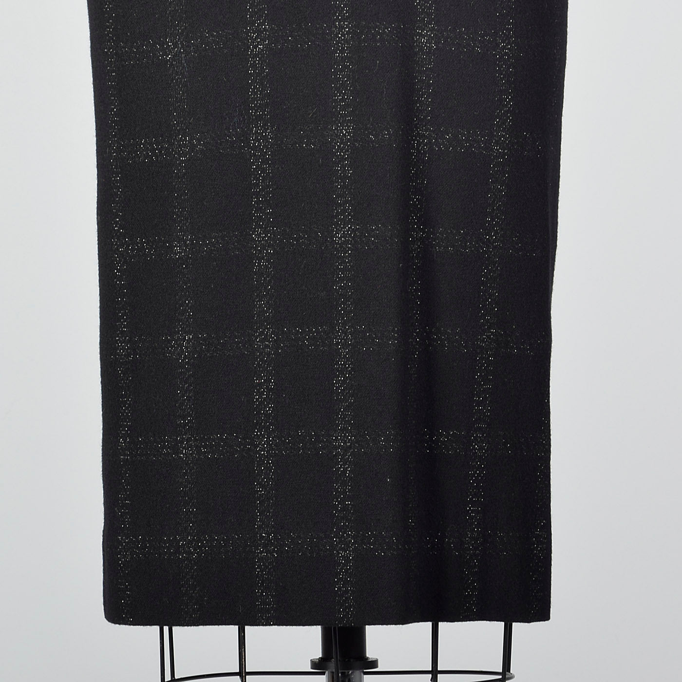 1950s Black Wool Dress with Silver Metallic Plaid