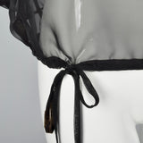 1990s Sheer Black Top with Batwing Sleeves