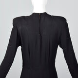 1940s Black Rayon Dress with Silver Beaded Monogram