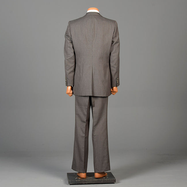 1970s Mens Three Piece Suit in Brown Pinstripe