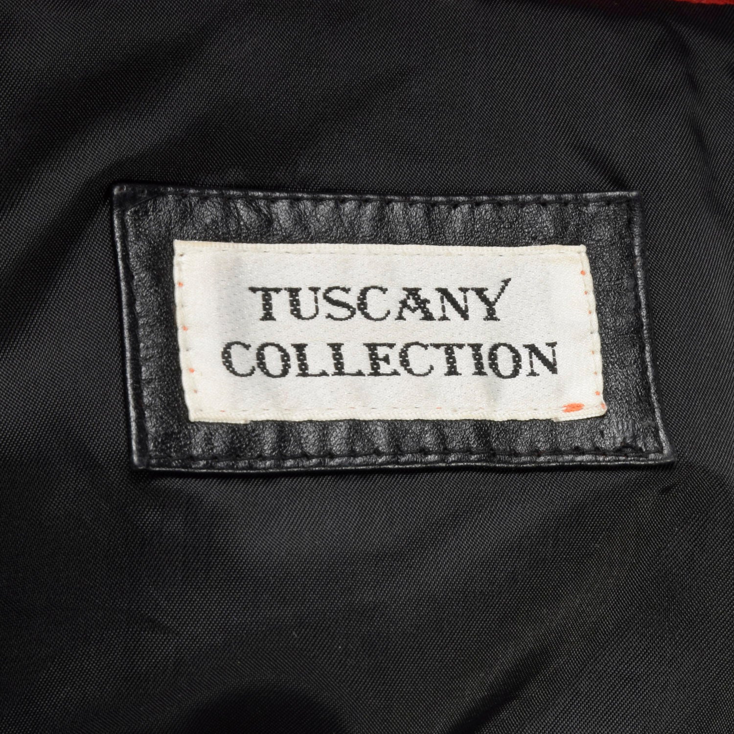 XL 1980s Military Inspired Black Leather Jacket Double Breasted with Red Trim