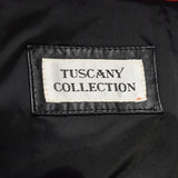 XL 1980s Military Inspired Black Leather Jacket Double Breasted with Red Trim
