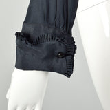 Large 1910s Blouse Edwardian Navy Blue Silk Shirt Pleated Tie Back Waist Top