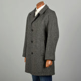 Large 1980s Car Coat Grey Wool Herringbone Tweed Winter Outerwear