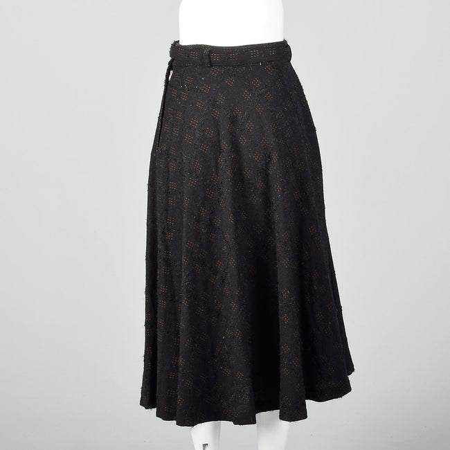 1950s Black Wool Fit and Flare Skirt